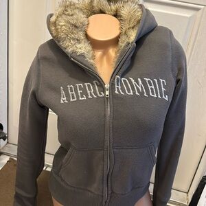 Y2K abercrombie & fitch a&f hoodie jacket coat size M medium grey